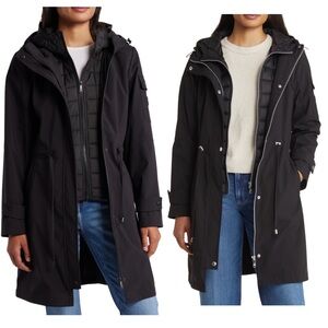 Sam Edelman Black Hooded Longline Parka Jacket Built-In Vest